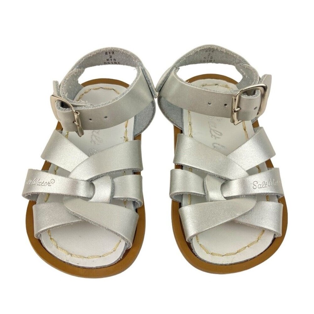 *The Salt Water Sandal by Hoy Infant Baby Girl Size 3 Silver Strappy Buckle